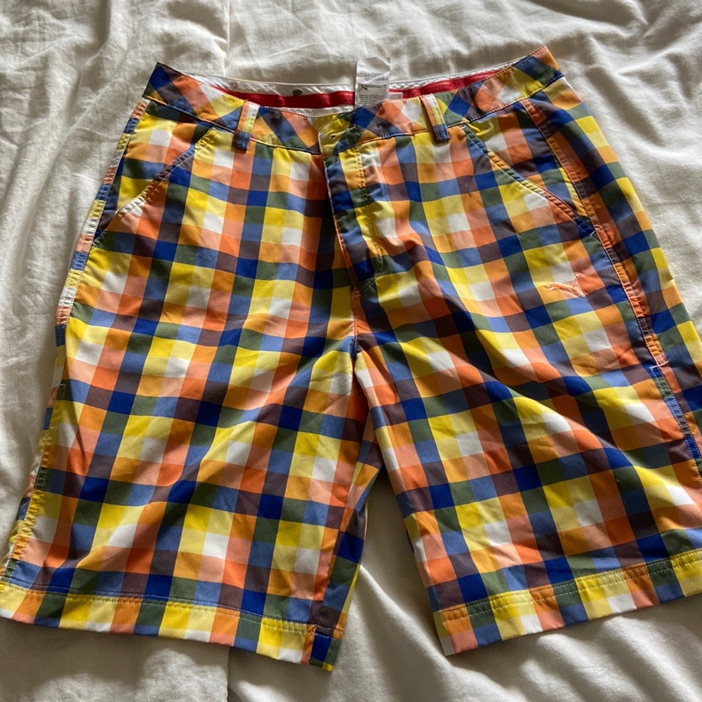 Plaid puma golf shorts